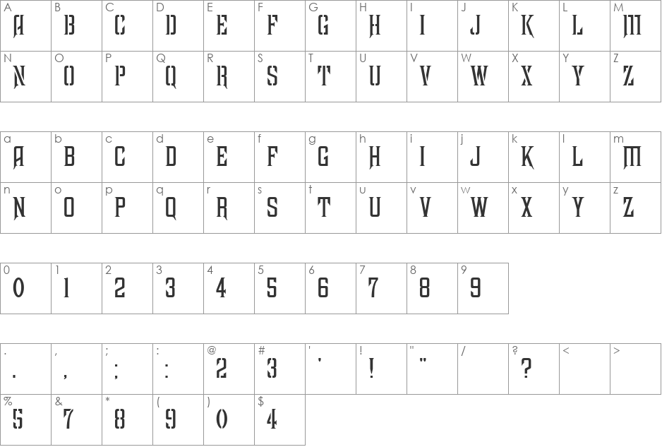 Farquharson font character map preview
