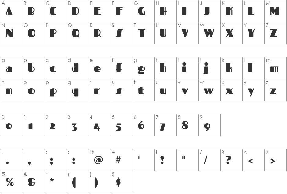 Fascinate font character map preview