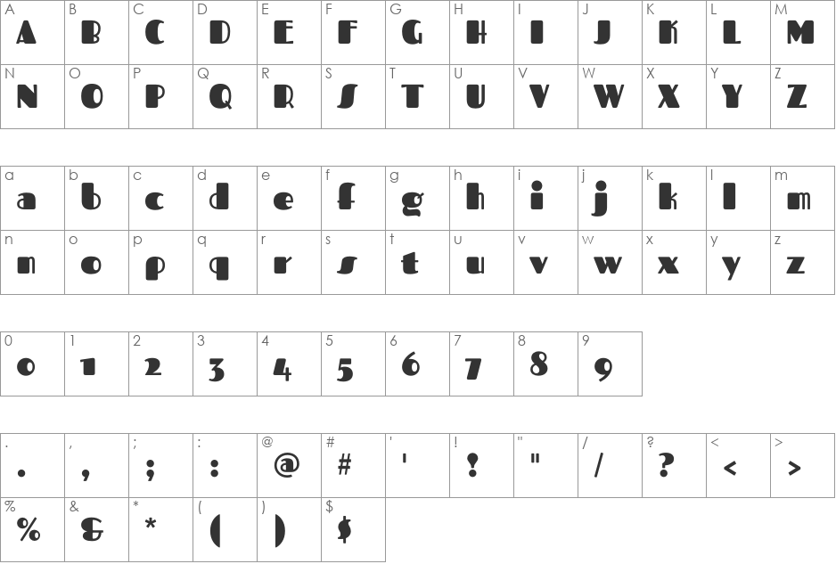 Fascinate Inline font character map preview