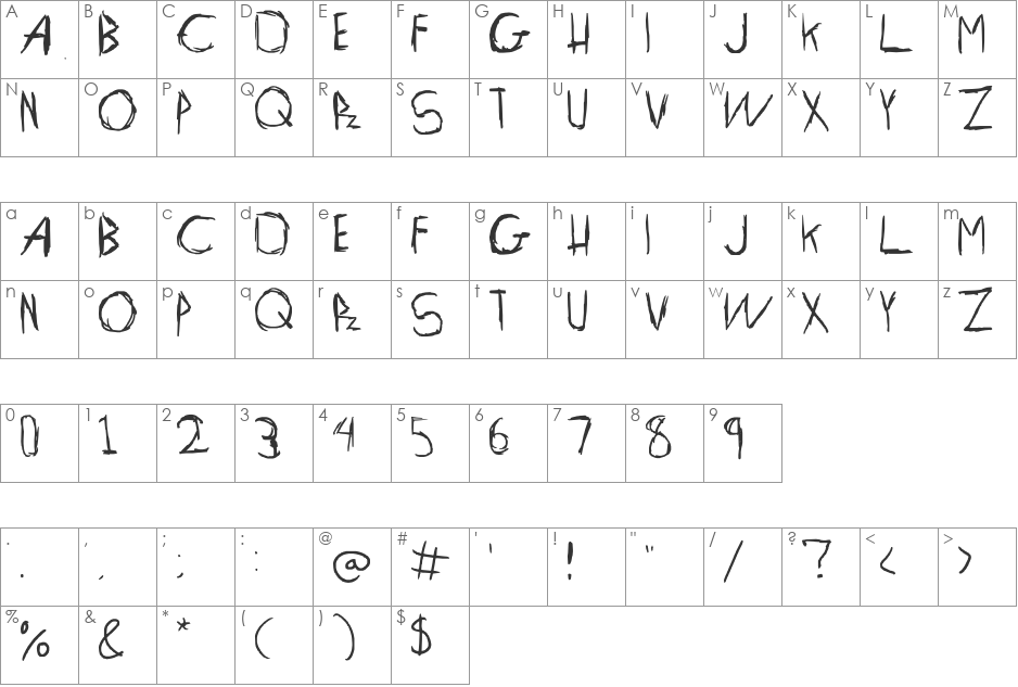 Fascination font character map preview