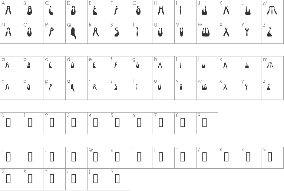 Fashionably Numb font character map preview