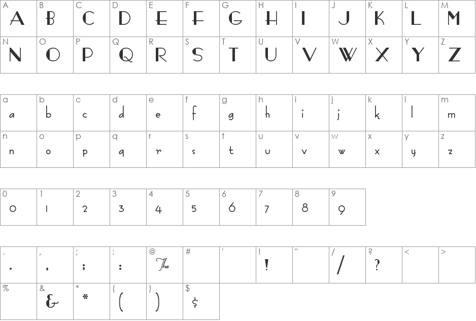 FashionVictim font character map preview