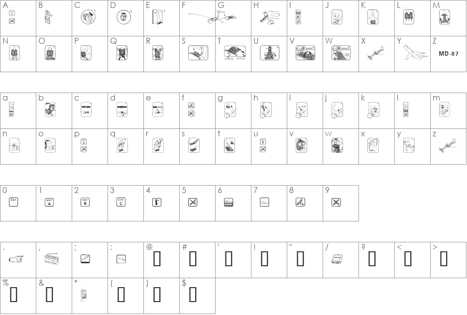 FastenYourSeatBelt Textured font character map preview