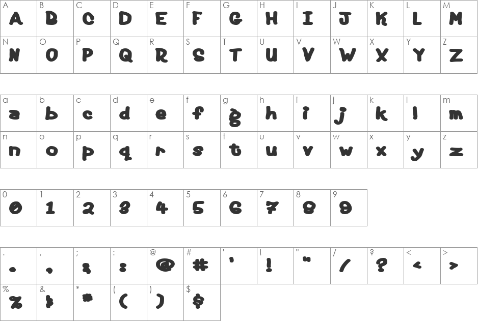 Fat font character map preview