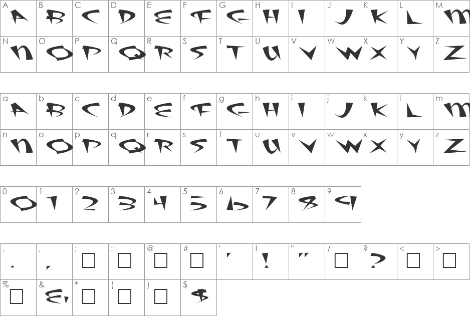 Fat font character map preview