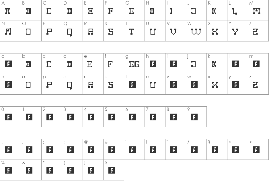 Fat Cowboy SQUARE font character map preview