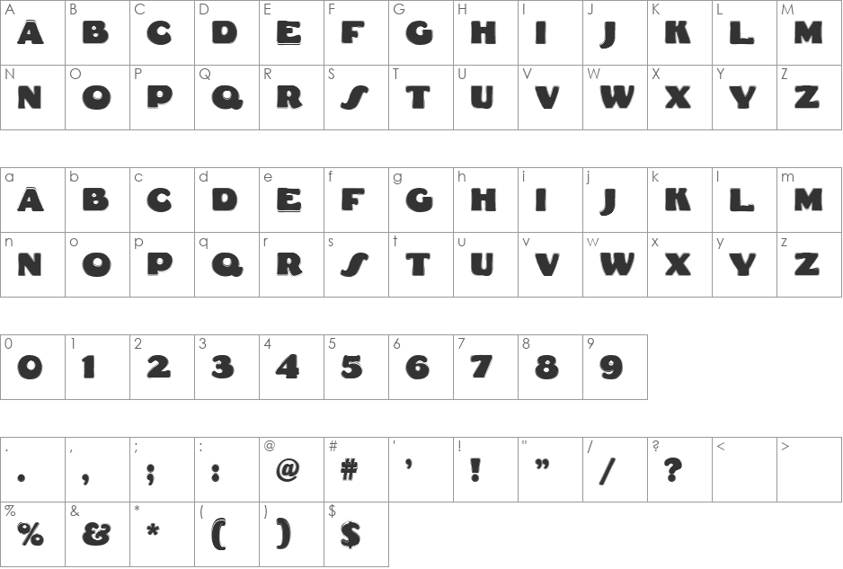 Fat Freddie Contour font character map preview