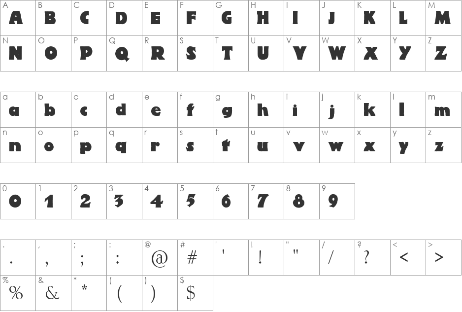 Fat Lady by Marta van Eck font character map preview