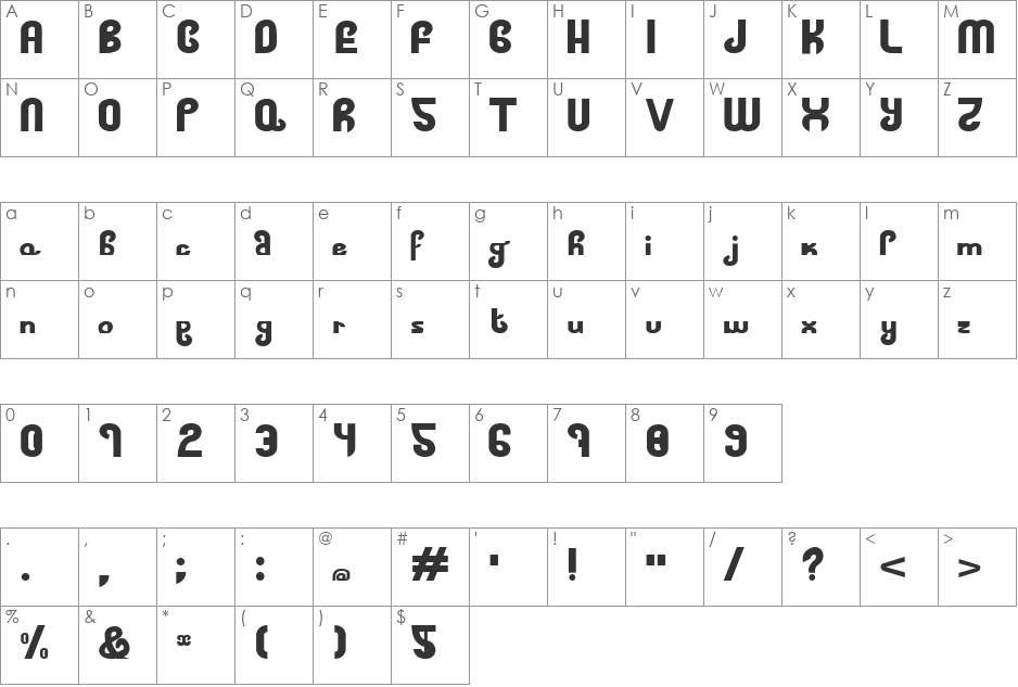 Fat Vodka font character map preview
