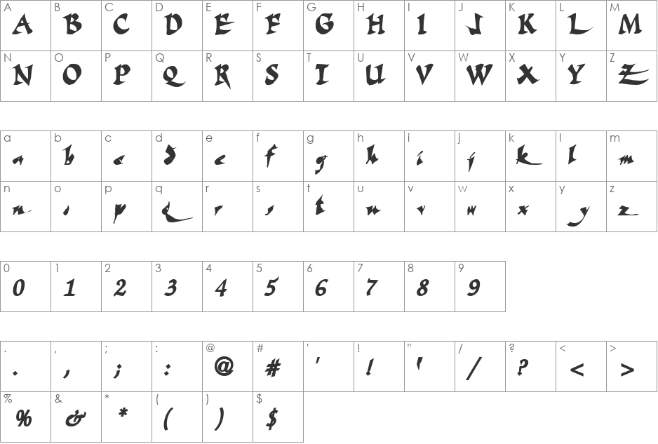 FateScriptText29 font character map preview