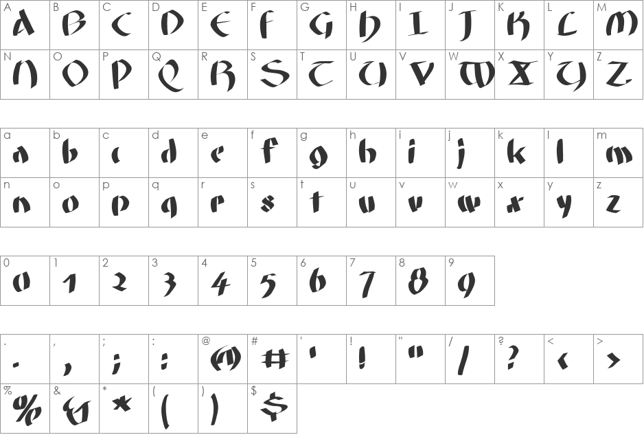 FatGrafCalliklein font character map preview