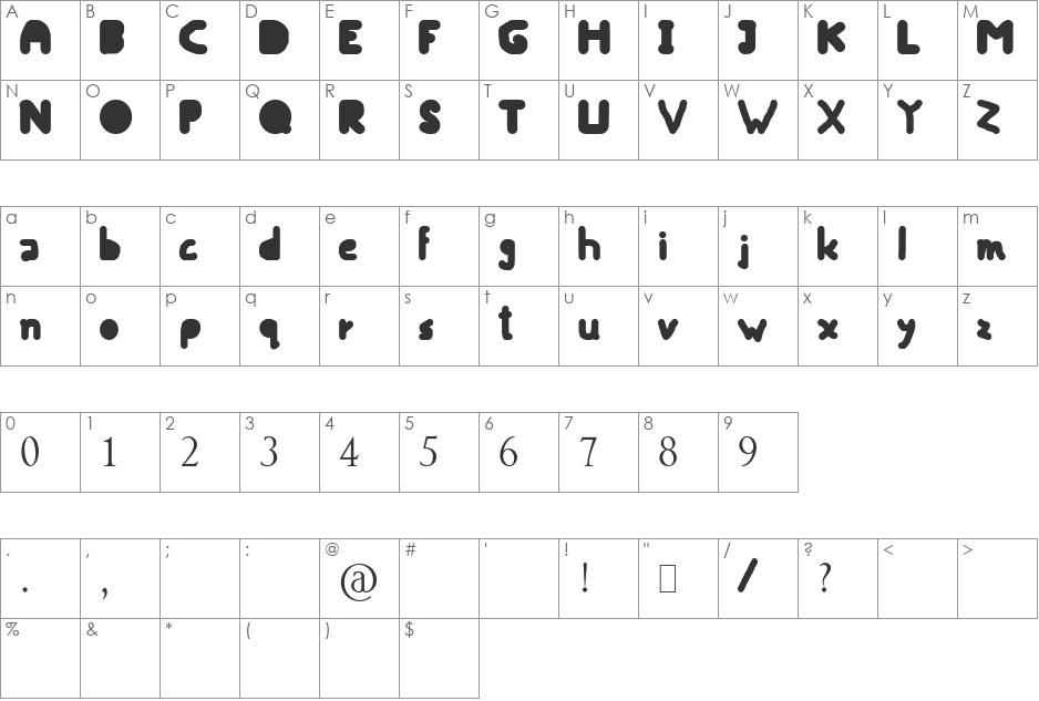 Fatso font character map preview