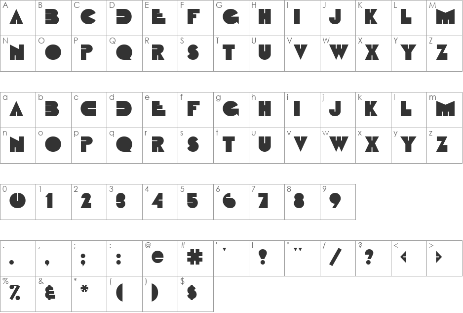 Fatso font character map preview