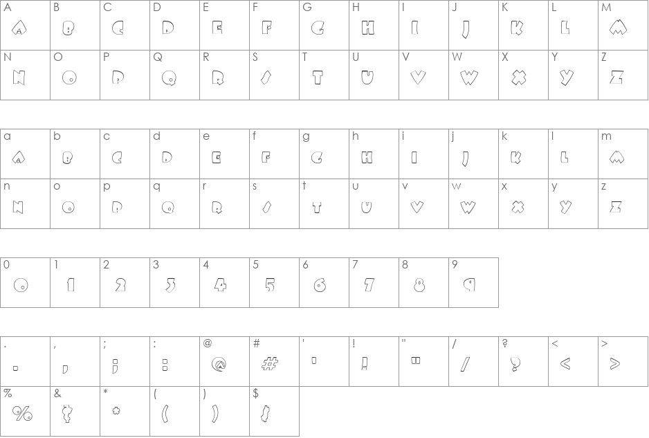 FatsoOutline font character map preview