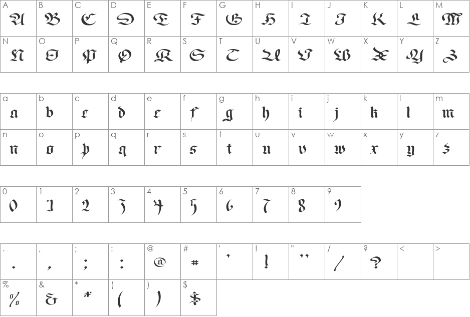 Faustus Wide font character map preview