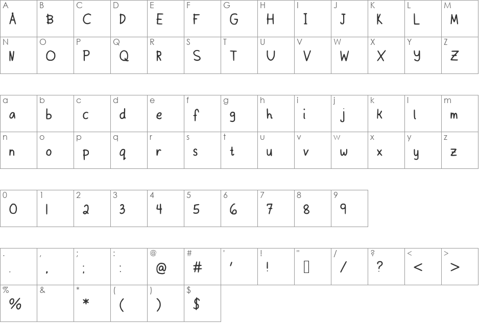 FayesMousewriting font character map preview