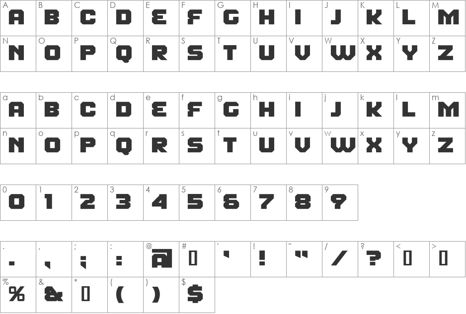 Fear Factor Black font character map preview