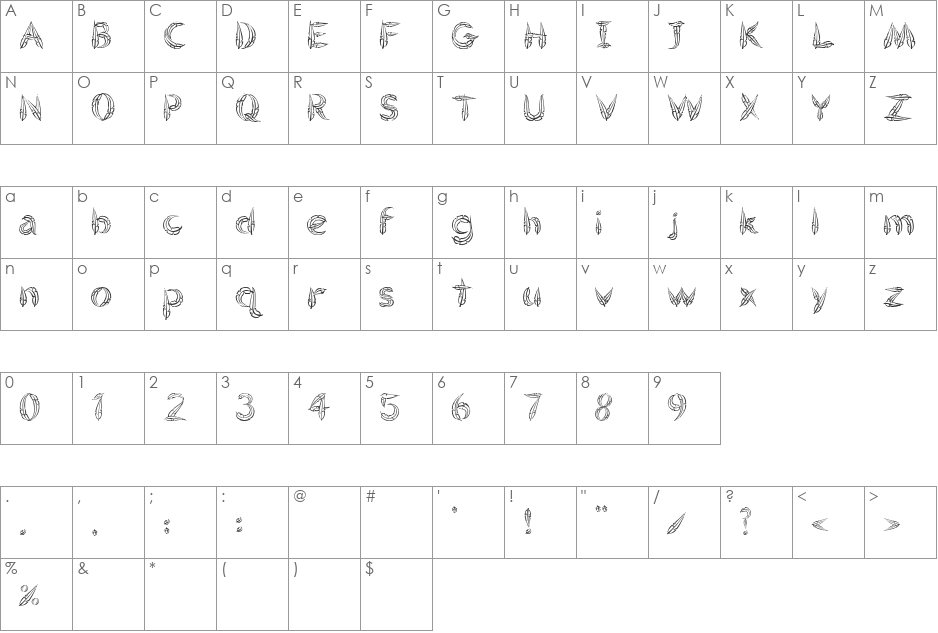 FeatheredFlight font character map preview