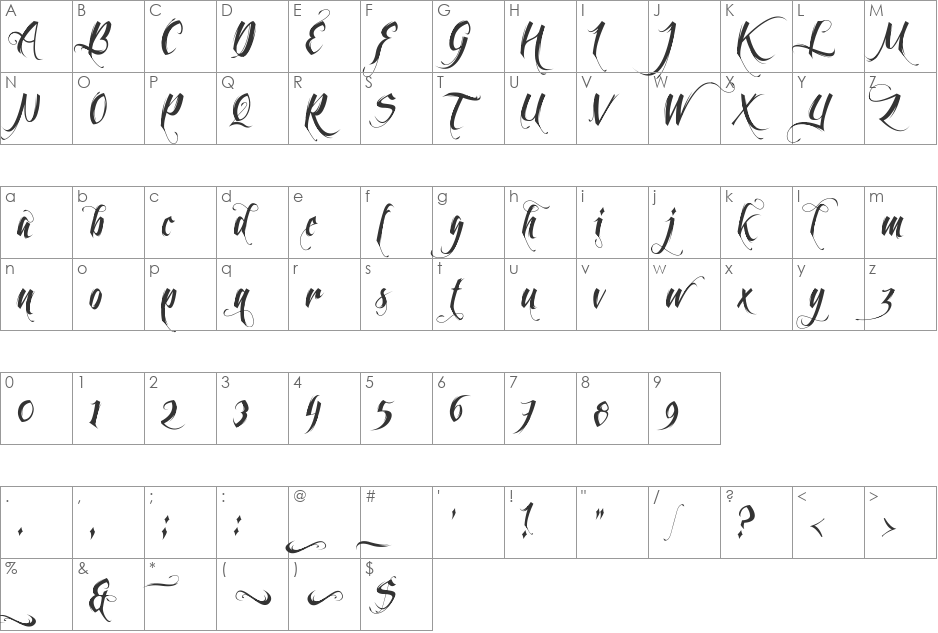 Feathergraphy Clean font character map preview