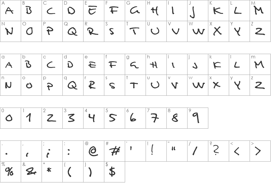 Analfabet font character map preview
