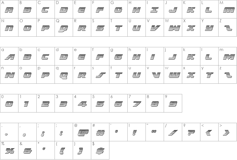 Federal Escort Chrome Italic font character map preview