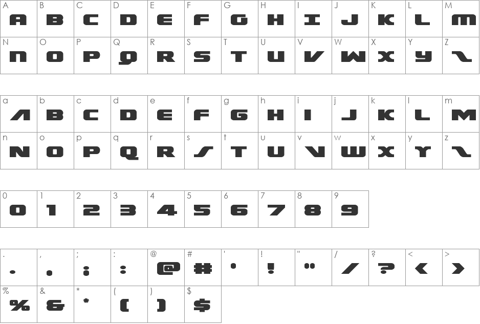 Federal Escort Expanded font character map preview