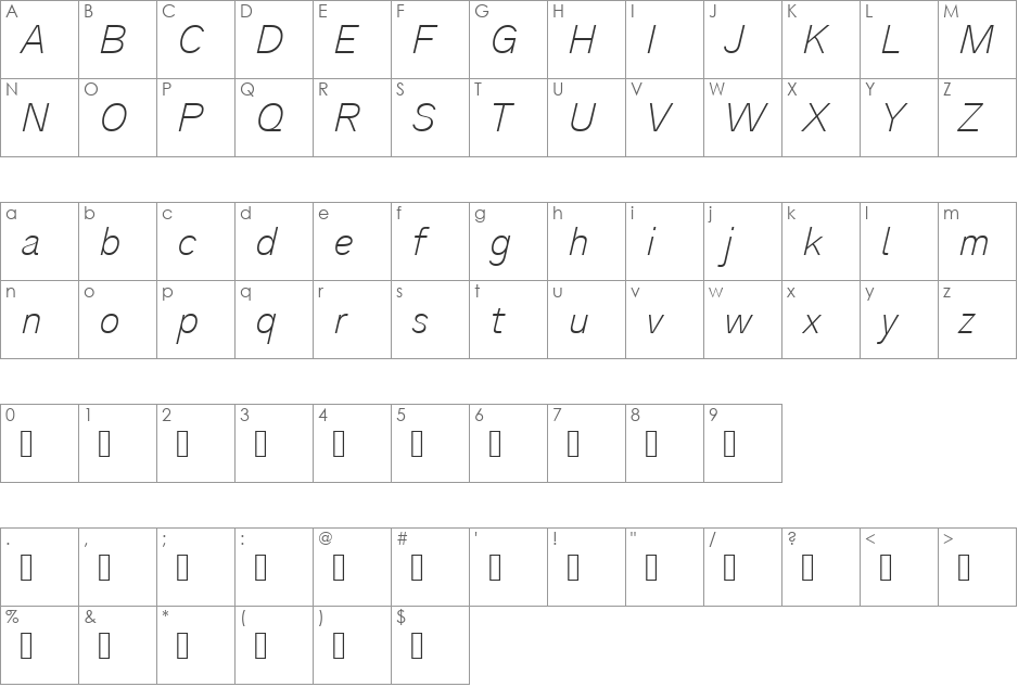 Analogue Reduced font character map preview