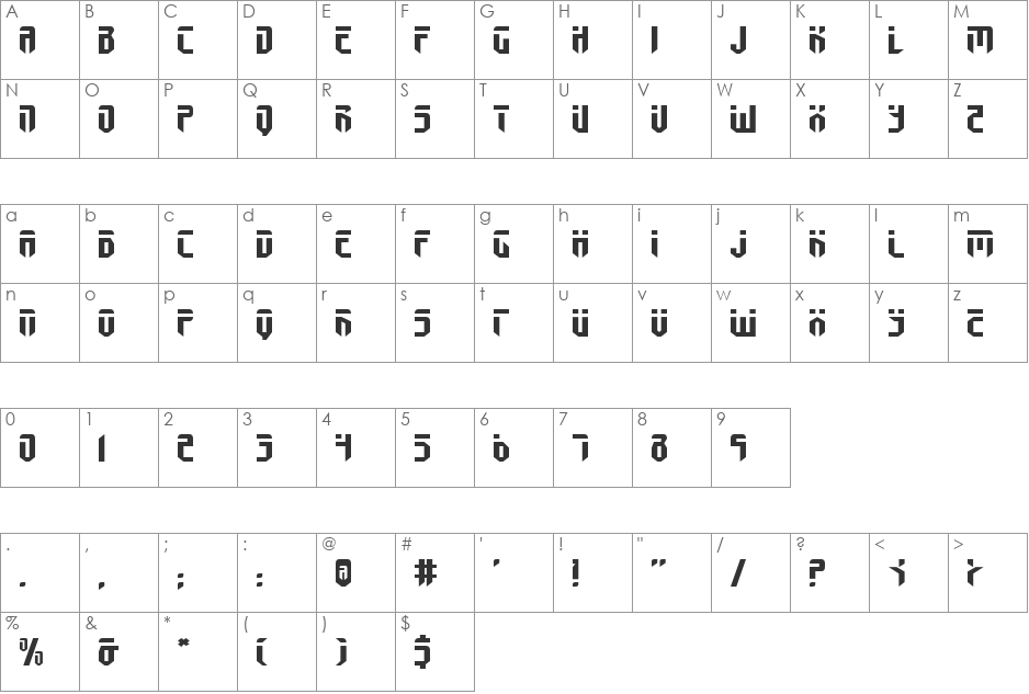 Fedyral Expanded font character map preview