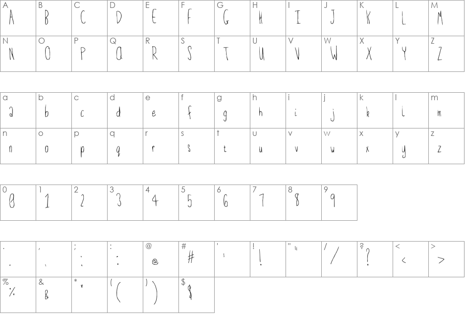 Feeble minded font character map preview