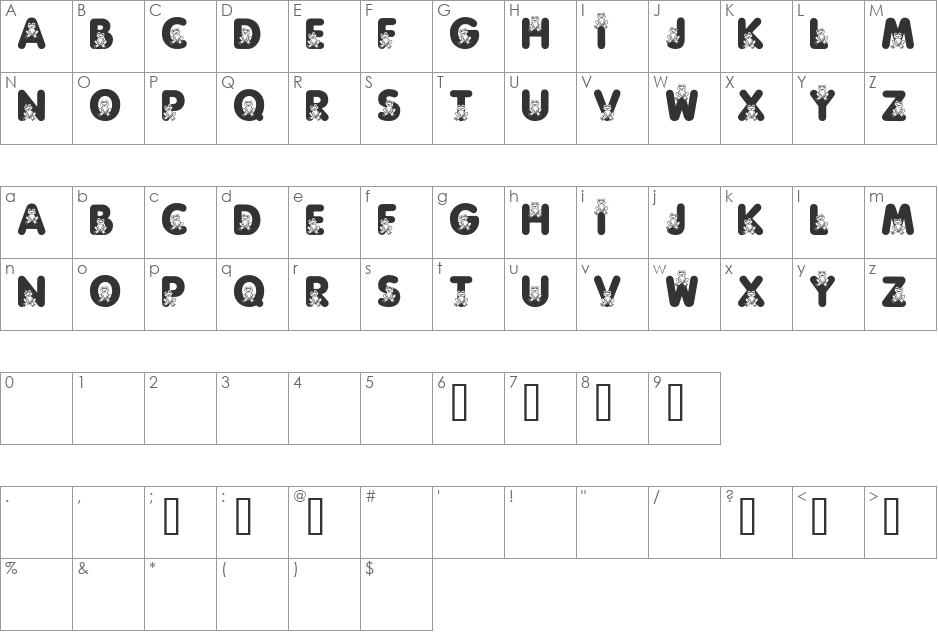 Feelin Froggie font character map preview