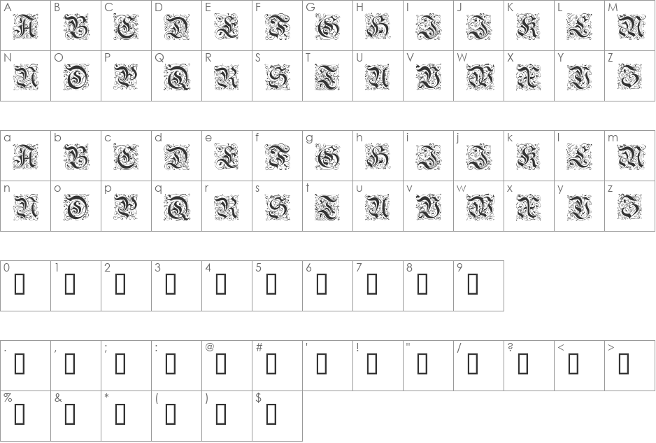 Feinsliebchen Barock font character map preview