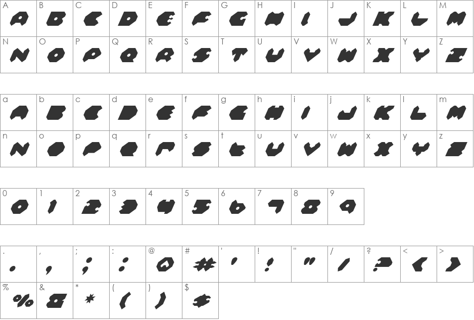 Feldercarb Italic font character map preview