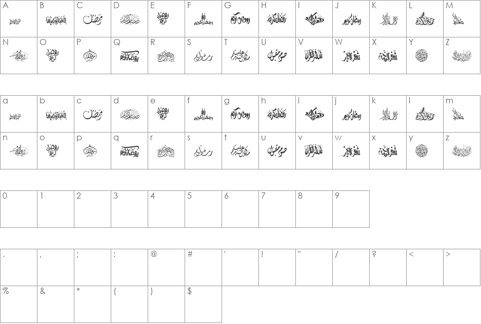 Felicitation Arabic_Ramadan font character map preview