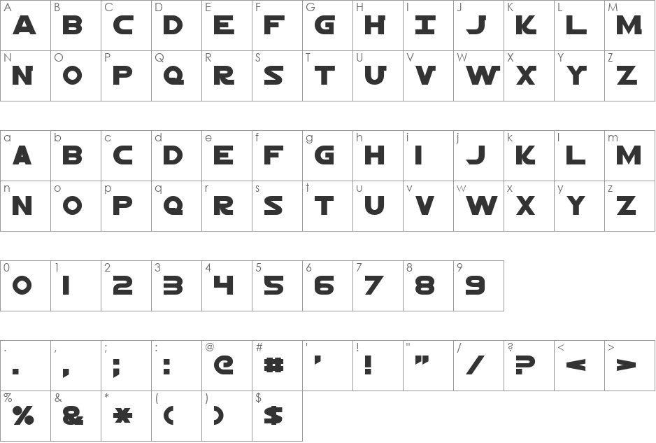 Fella Country font character map preview