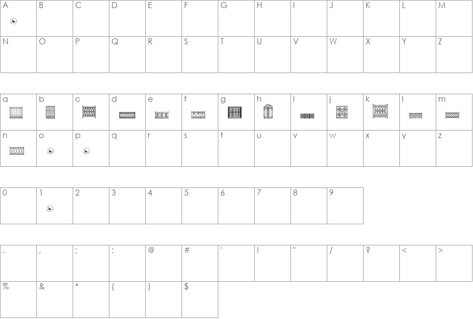 Fenced In LT font character map preview