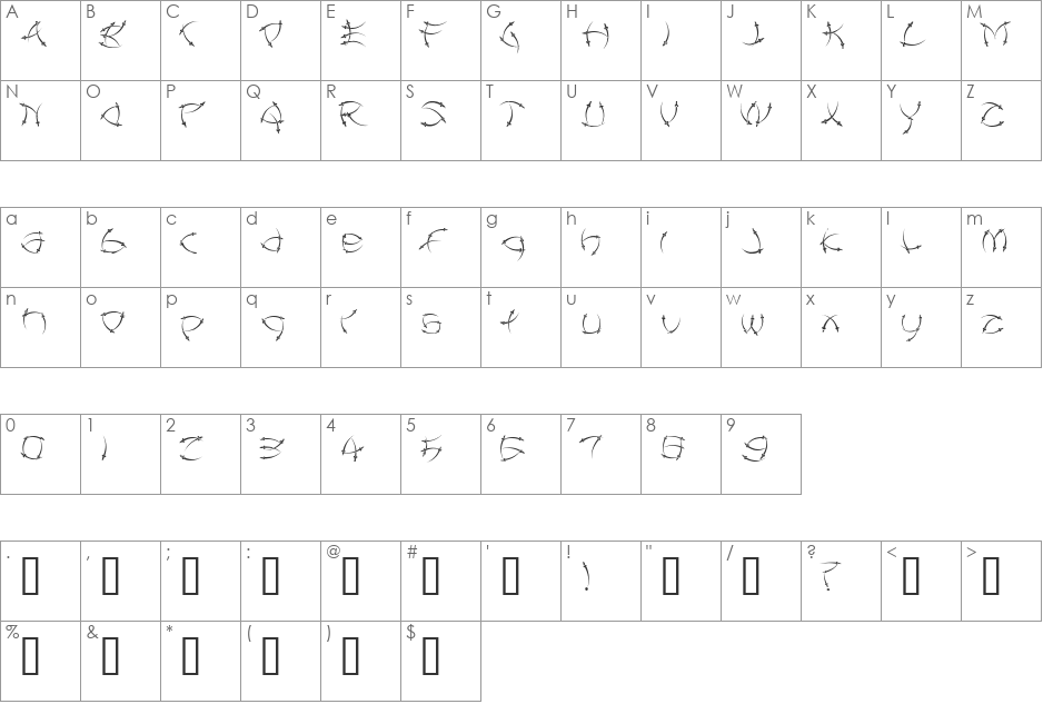 FENCING font character map preview