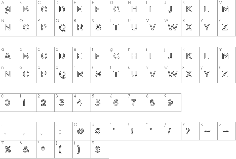 Fenwick Outline Free font character map preview