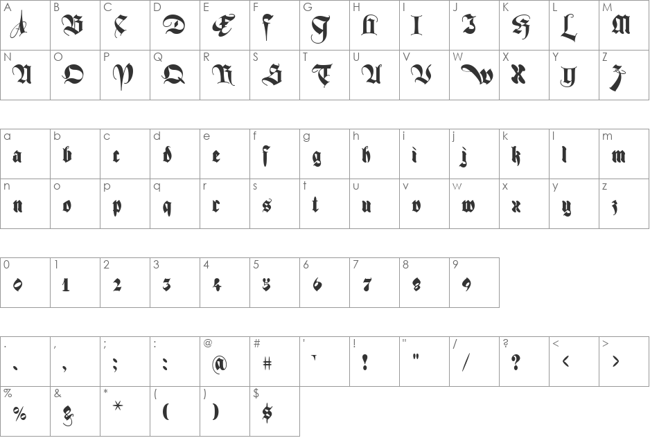 FeroxAlternates font character map preview