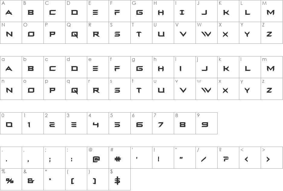 Ferret Face Bold font character map preview