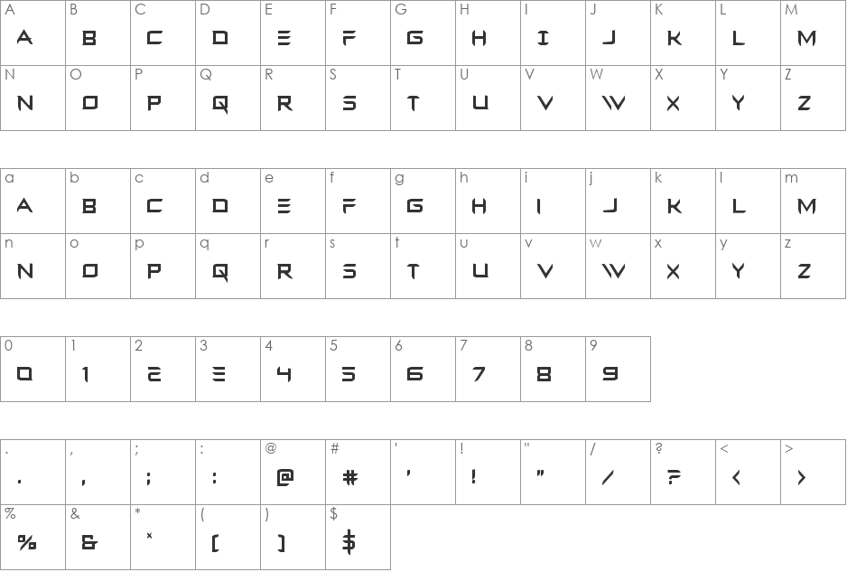 Ferret Face Condensed font character map preview