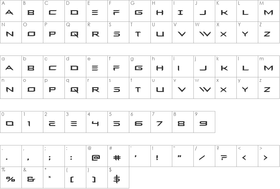 Ferret Face Expanded font character map preview