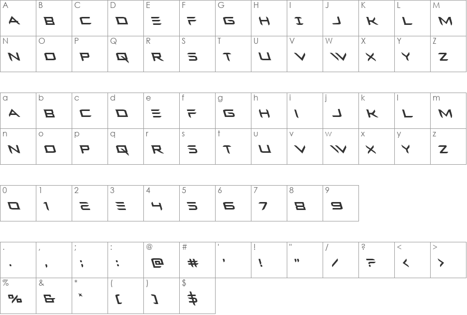 Ferret Face Leftalic font character map preview