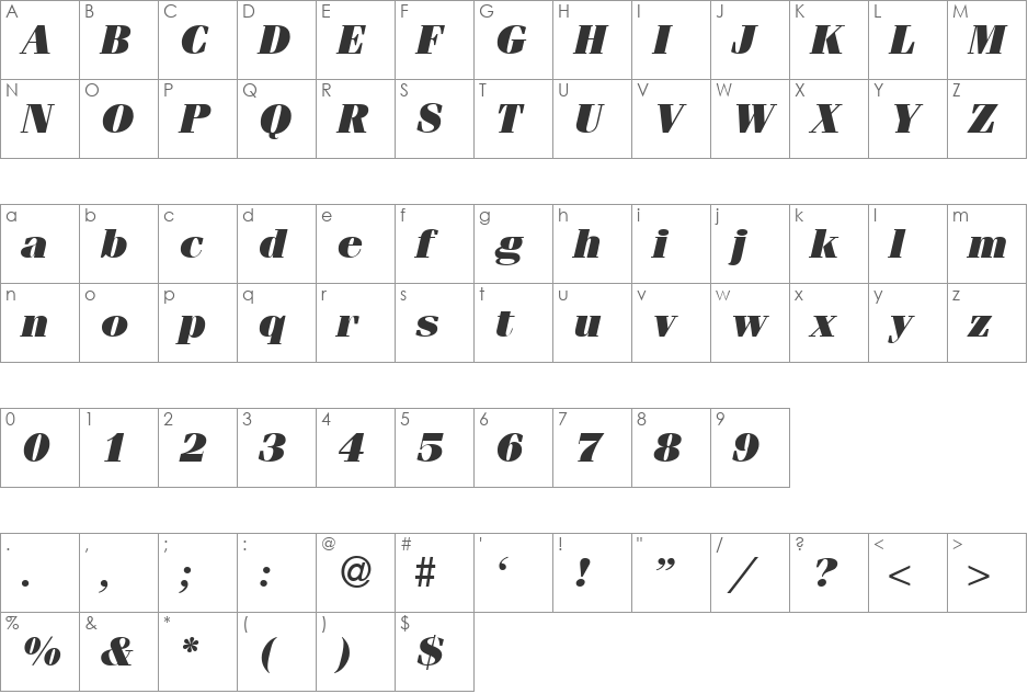 FerventUltra font character map preview