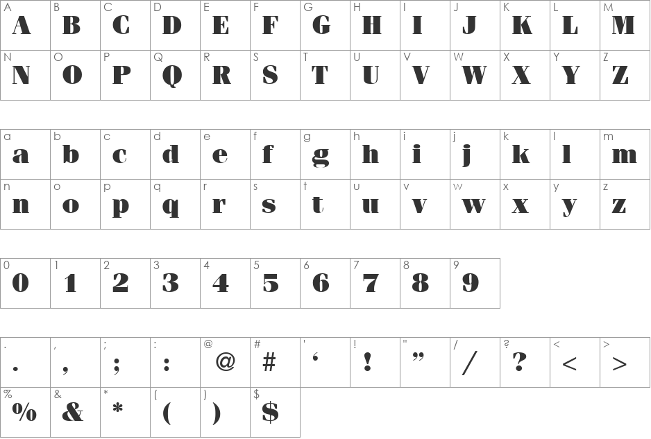 FerventUltra DB font character map preview