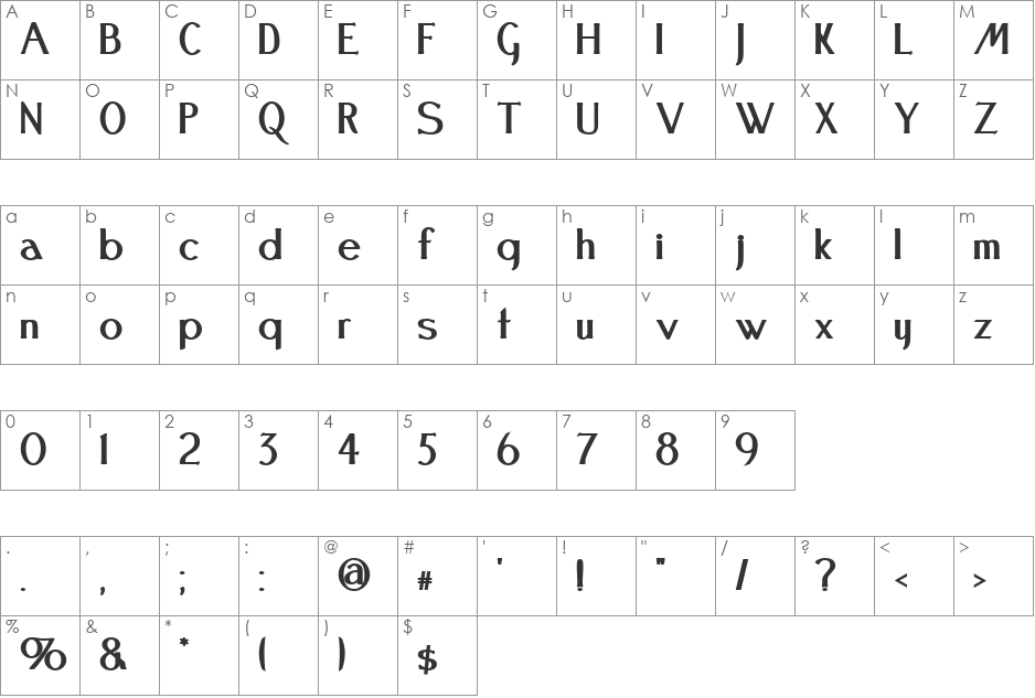 FestivalFlourish font character map preview