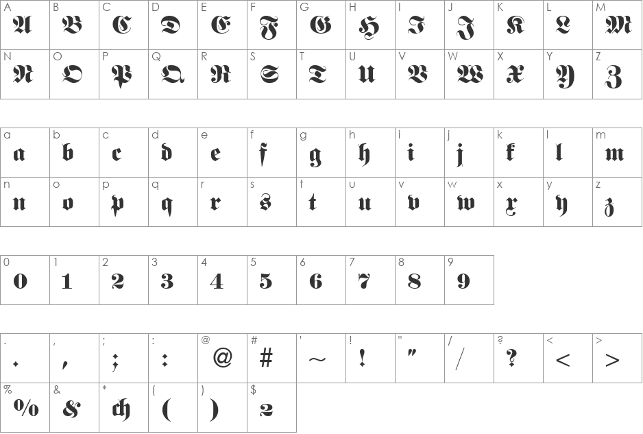 Feta font character map preview