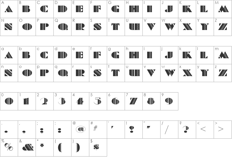 Fete Accompli Engraved font character map preview