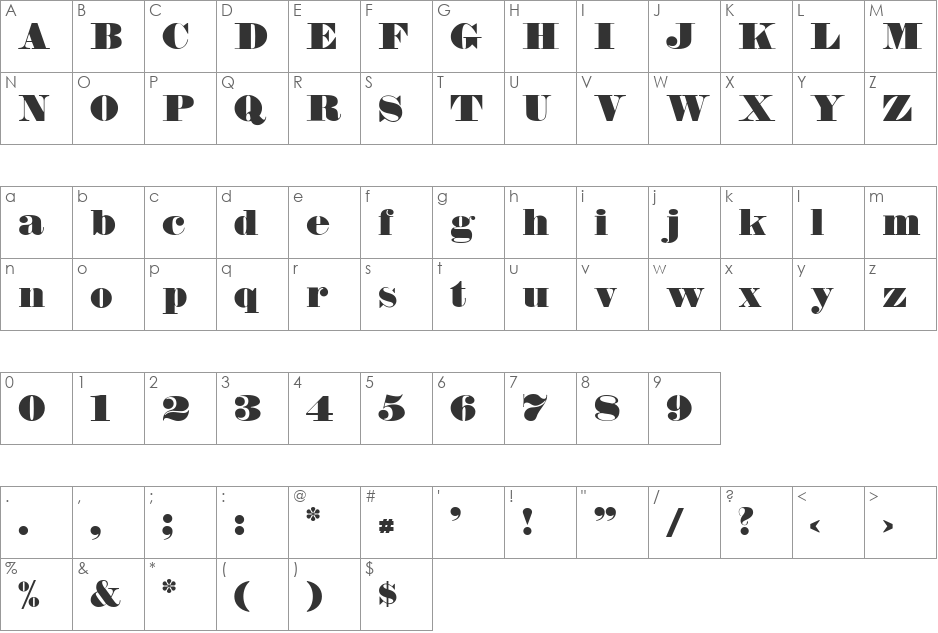 Fette Bauersche Antiqua font character map preview
