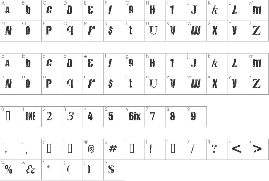 Anarchy font character map preview