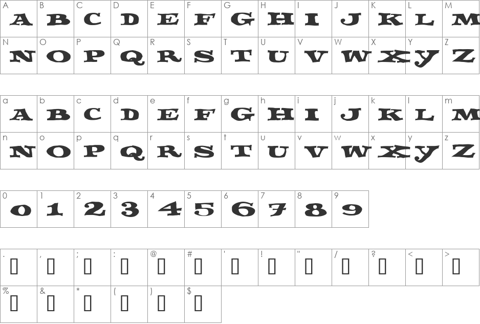 Fettecke font character map preview